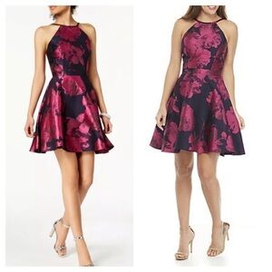 XSCAPE / Floral Brocade jacquard halter cocktail Fit & Flare Dress Sz 4